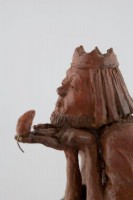 The Barefoot King, Ceramic, 10H x 6W x 6D inches A ceramic sculpture by Michael Hermesh depicting a barefoot King examining a mouse